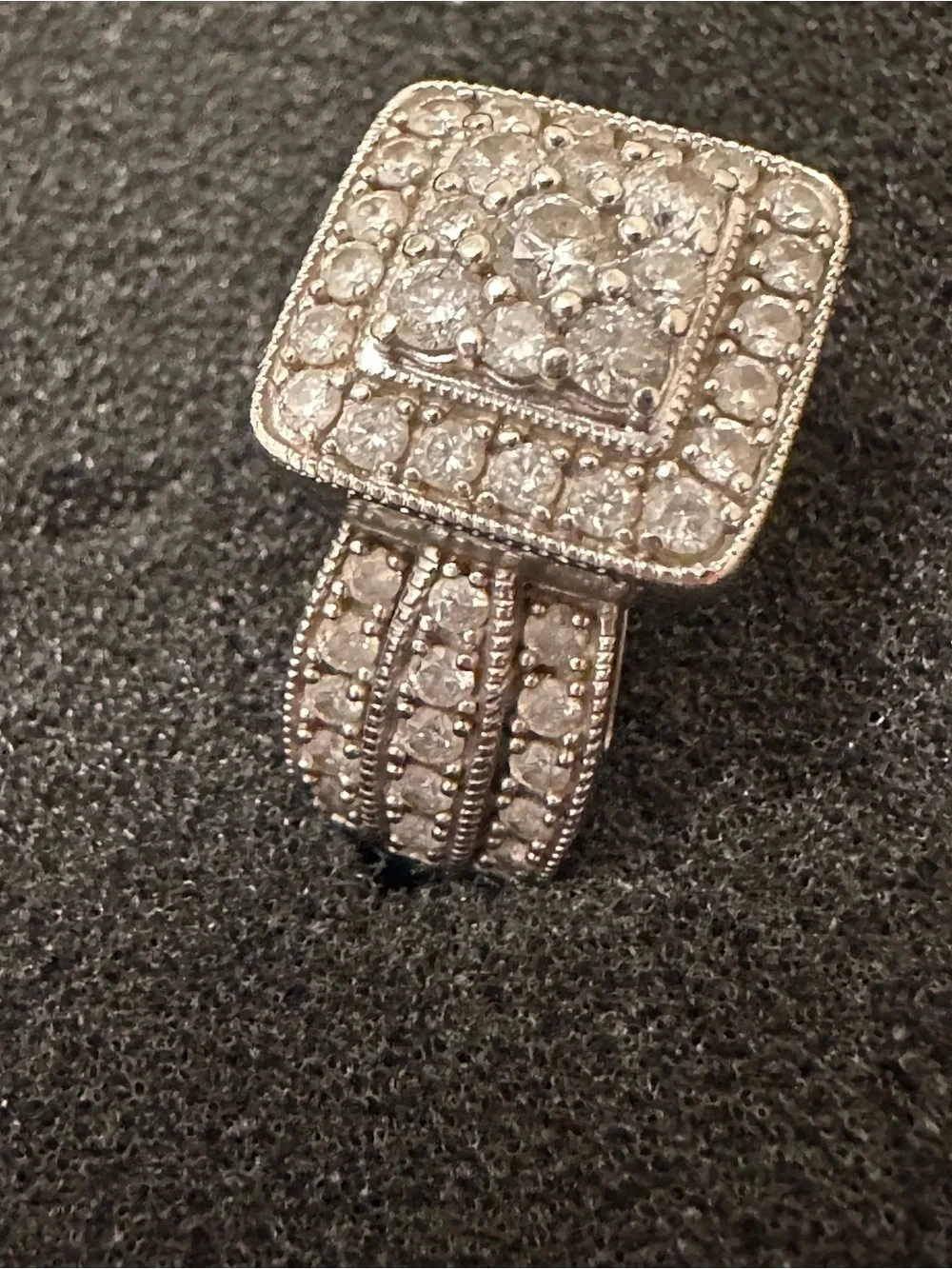 Womens  White Diamond lab grown 10K Gold Side Stone Halo Bridal Ring.